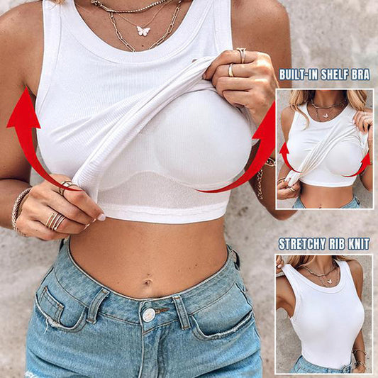 ⏰Women's Ribbed Tank Top with Shelf Bra