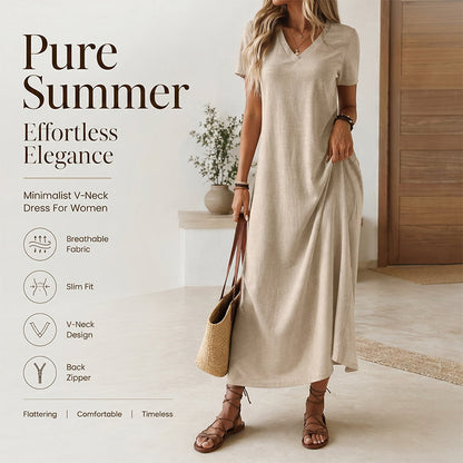🔥-50% 👗 Abito lungo da donna con scollo a V, maniche corte, tessuto leggero e strutturato, taglio ampio e fluido