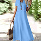 🔥-50% 👗 Abito lungo da donna con scollo a V, maniche corte, tessuto leggero e strutturato, taglio ampio e fluido