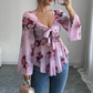 🔥Summer Bestseller🔥🌸 Floral Print Square Neck Blouse with Tie-Front Detail