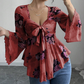 🔥Summer Bestseller🔥🌸 Floral Print Square Neck Blouse with Tie-Front Detail