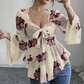 🔥Summer Bestseller🔥🌸 Floral Print Square Neck Blouse with Tie-Front Detail