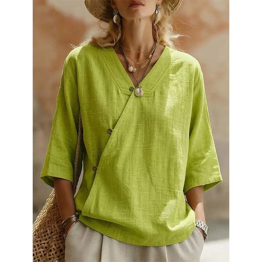 Trending Now✨ Flowy Asymmetrical Wrap Shirt – Breathable Fabric & Flattering V-Neck for All-Day Comfort