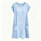 Women's Casual Short-Sleeve Knee-Length Dress with Pockets