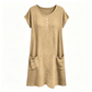 Women's Casual Short-Sleeve Knee-Length Dress with Pockets