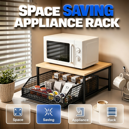 🎉 2026 Sale — Over 33,500 Sold! 🍳 2-Tier Microwave Stand with Slide-Out Drawer – Space Saving Kitchen Countertop Organizer 🗄️✨