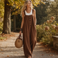 Women's Casual Wide Strap Button Jumpsuit