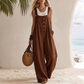 Women's Casual Wide Strap Button Jumpsuit