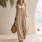 Women's Casual Wide Strap Button Jumpsuit