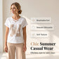Women Casual Two Piece Set V Neck Tee and Cropped Pants