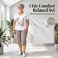 Women Casual Two Piece Set V Neck Tee and Cropped Pants