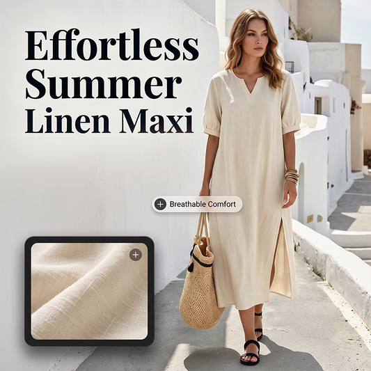 Women's Loose Fit V-Neck Dress with Side Slit