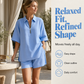 Women Casual Two Piece Set Short Sleeve Half Zip Top and Shorts