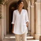 Women's Casual V-Neck Tie Pleated Top