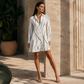 Women's Long Sleeve Printed Shirt Dress Casual Button Down Elegant Midi Dress