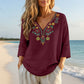 Women's Vintage Floral Embroidery V-Neck Top