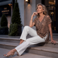 Women's Leopard Print Loose V-Neck T-Shirt