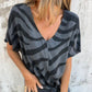 Women's V-Neck Striped Printed Casual Short-Sleeved Top