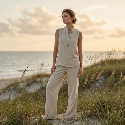 Women's Minimalist Sleeveless Top & Wide-Leg Pants Set