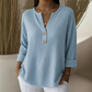 Women's Waffle Knit Button-Up V-Neck Tops