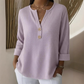 Women's Waffle Knit Button-Up V-Neck Tops