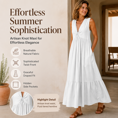 Women's Sleeveless V-Neck Pleated Dress with Pockets