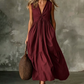 Women's Sleeveless V-Neck Pleated Dress with Pockets