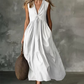 Women's Sleeveless V-Neck Pleated Dress with Pockets