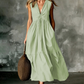 Women's Sleeveless V-Neck Pleated Dress with Pockets