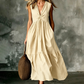 Women's Sleeveless V-Neck Pleated Dress with Pockets