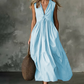 Women's Sleeveless V-Neck Pleated Dress with Pockets