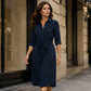 Women's 3/4 Sleeve Shirt Dress with Belt
