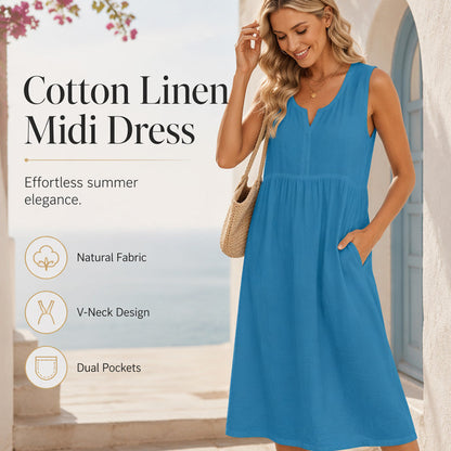 Women Sleeveless Cotton Linen Dress
