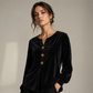 Women's Elegant Long Sleeve V Neck Velvet Top