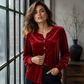 Women's Elegant Long Sleeve V Neck Velvet Top