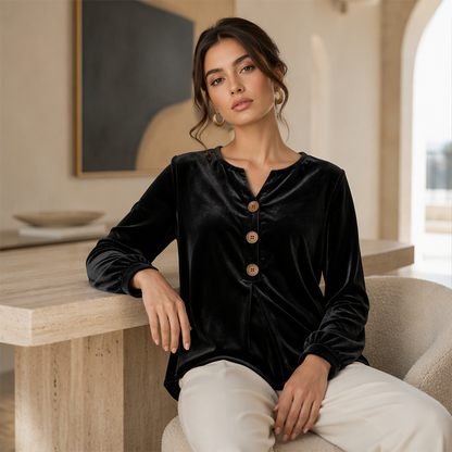 Women's Elegant Long Sleeve V Neck Velvet Top