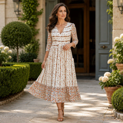 Women's Casual V-Neck Printed Dress