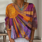 Women's Retro Patchwork V-Neck Blouse