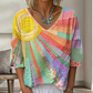 Women's Retro Patchwork V-Neck Blouse