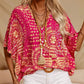 Women's Vacation Style Loose V-Neck Printed Top with Dolman Sleeves