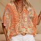 Women's Vacation Style Loose V-Neck Printed Top with Dolman Sleeves