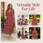 Women's Elegant V-Neck Floral Print Dress with pockets