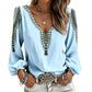 Women's V Neck Long Sleeve 3D Print Top