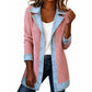 Women’s Elegant Denim Spliced Ribbed Knit Coat