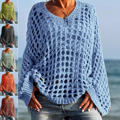 Women’s Casual Solid Color Crochet Knit Top