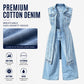 Women Sleeveless High Slit Denim Vest Dress Longline Jean Jacket