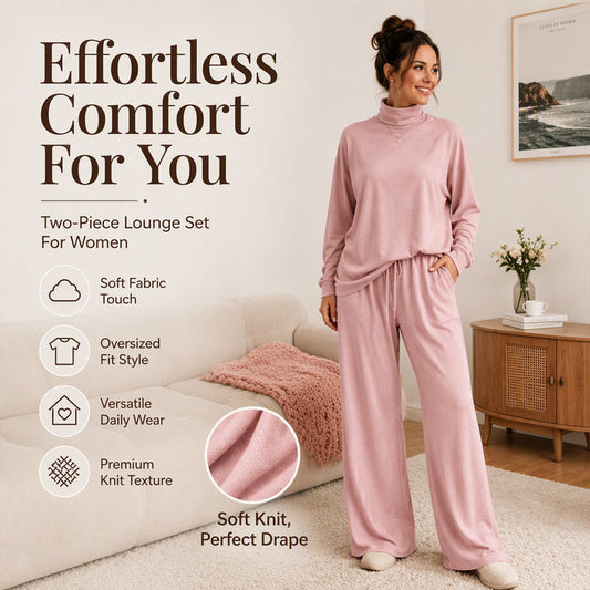 Women's Turtleneck Top & Wide-Leg Pants Set