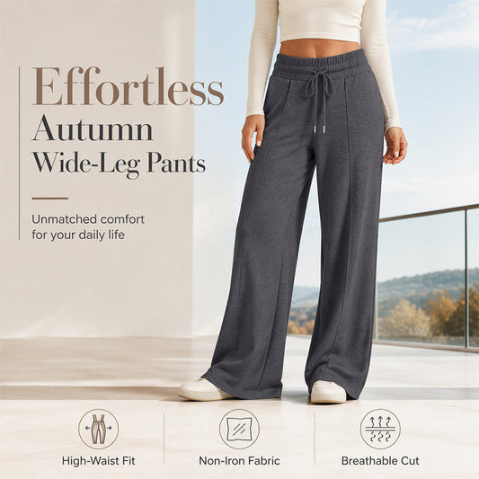 👖Seasonal Style - Drawstring Elastic Wide-Leg Pants – Adjustable High Waist & Breezy Drape for Travel or Lounging