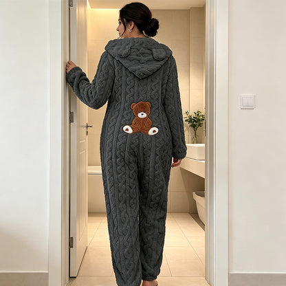 🐻 Cozy With a Playful Twist | Women's Bear-Embroidered Hooded One-Piece Loungewear ⚡ Free Shipping