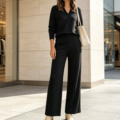 Women's Casual V-Neck Top & Wide-Leg Pants